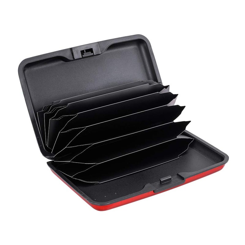 ELFISH حافظة بطاقات الائتمان المضادة للترددات RFID من ELFISH، علبة هوية من الألمنيوم، غلاف صلب لحفظ بطاقات العمل، محفظة معدنية للرجال أو النساء (ألمنيوم، أحمر) - Image 2